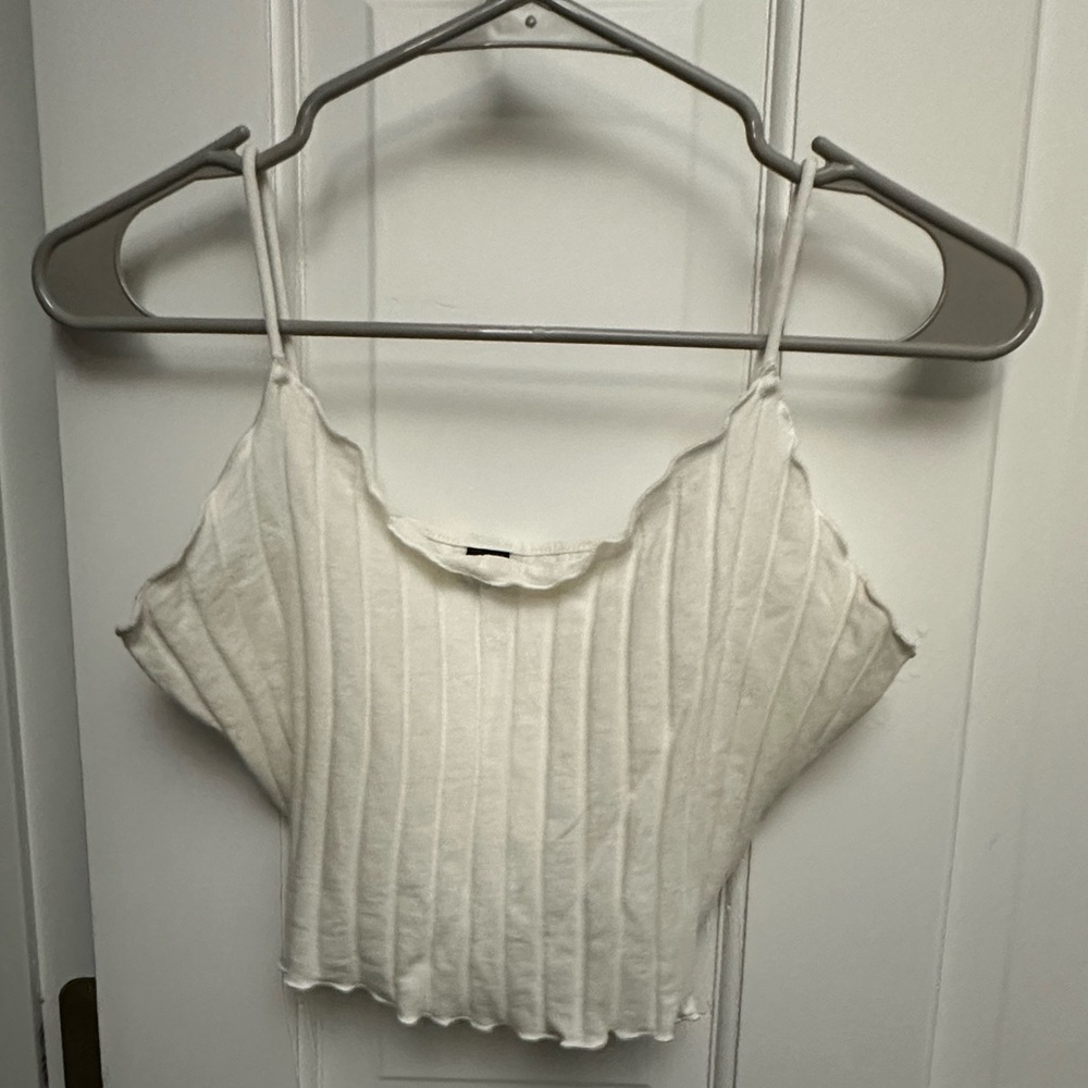 SHEIN Cream Ribbed Crop Camisole Sleeveless Top